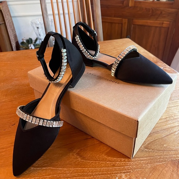 Anthropologie Shoes - Host Pick Anthropologie NWT 38 Satin Point Toe Black Flats w/ “jewels”